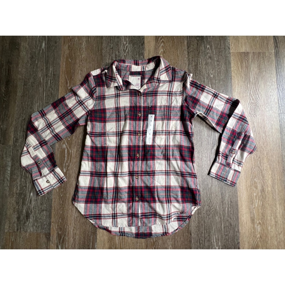 SO Cozy Shirt Button Down Women Small Red White Plaid Flannel Long Sleeve Top